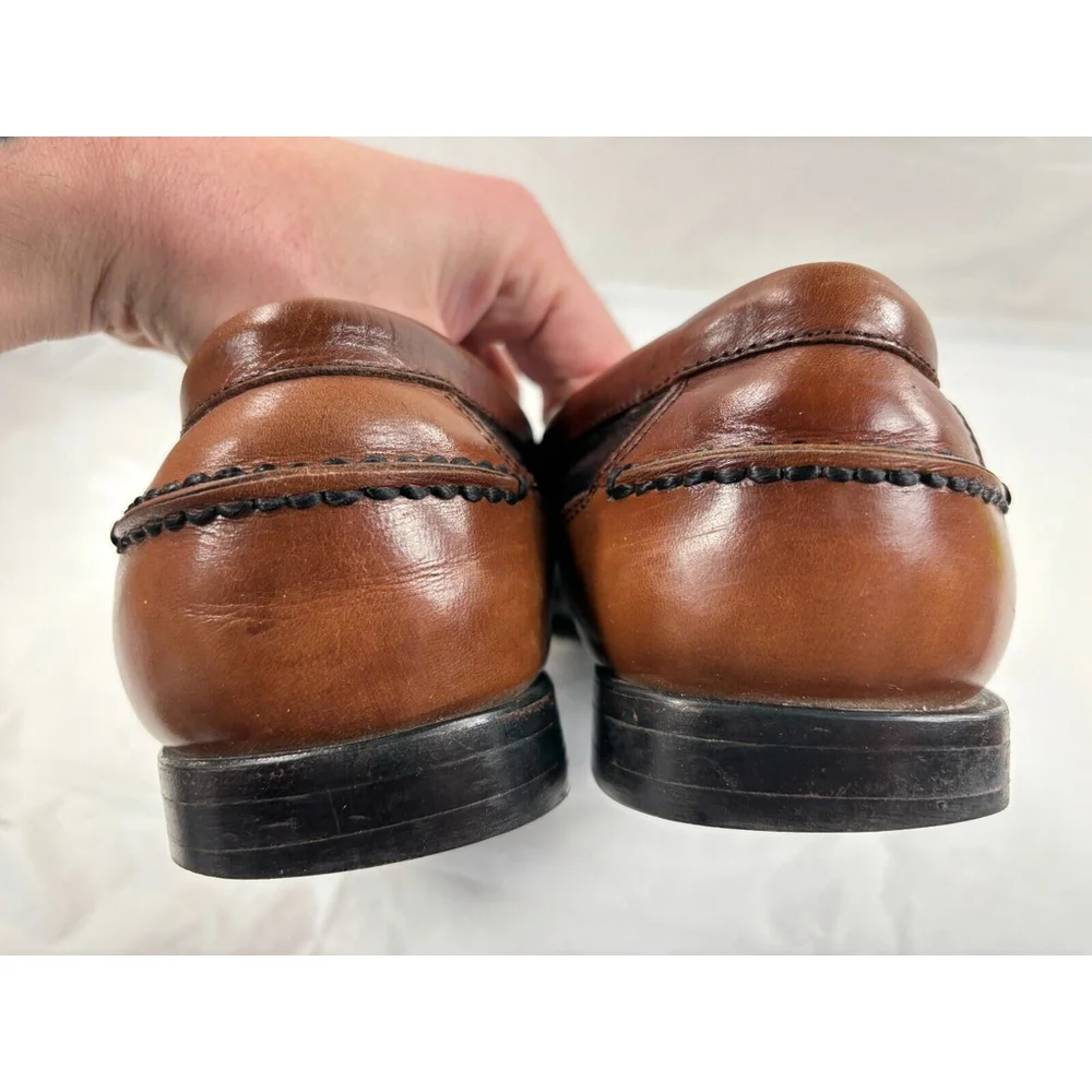 Florsheim Men Loafers Tassel Sz 10 D Leather Black Pebble-Grain Brown Trim Shoes